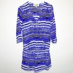 Rory Beca 3/4 Sleeve Blue Watercolor Print Dress